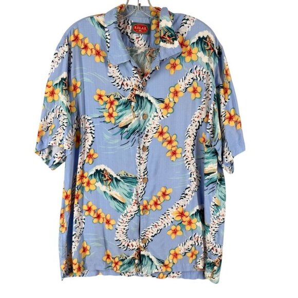 Vintage Tommy Bahama Mens L Shirt Hawaiian Blue Floral Short Sleeve - Picture 3 of 13